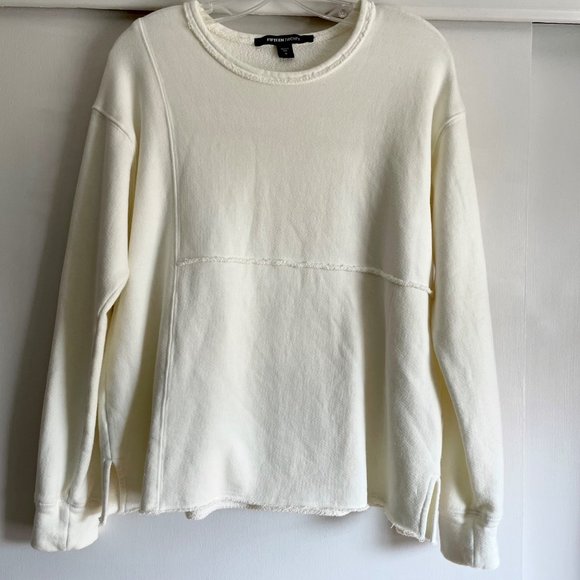 Fifteen Twenty Long Sleeve Raw Hem Top S French Terry Scoop Sweatshirt Cream - Picture 8 of 14